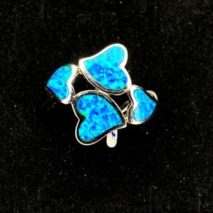 Blue Opal Multi Heart Ring Sterling Silver Size 9